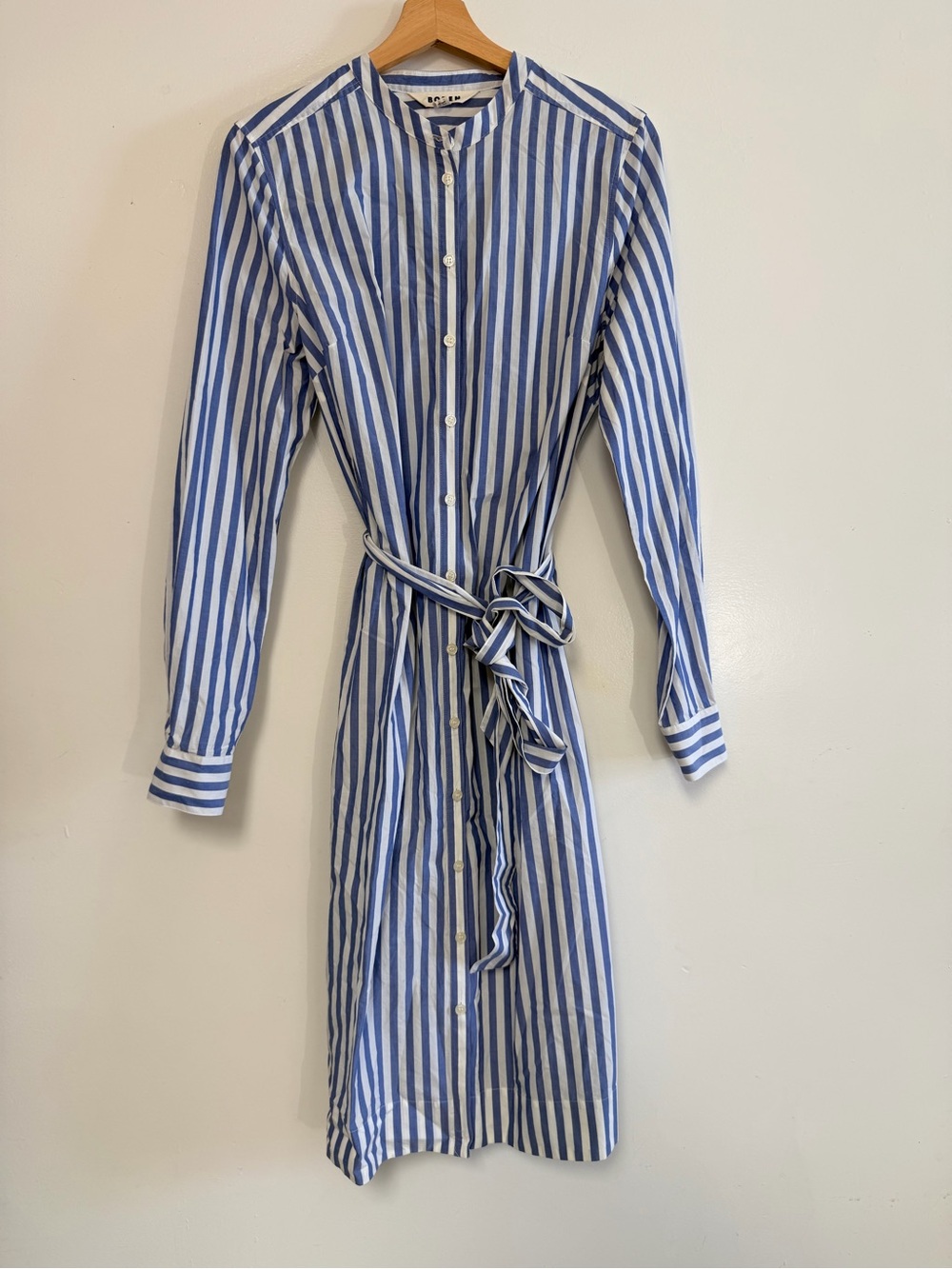 Boden Blue White Stripe Belted Button Shirt Dress size 8R